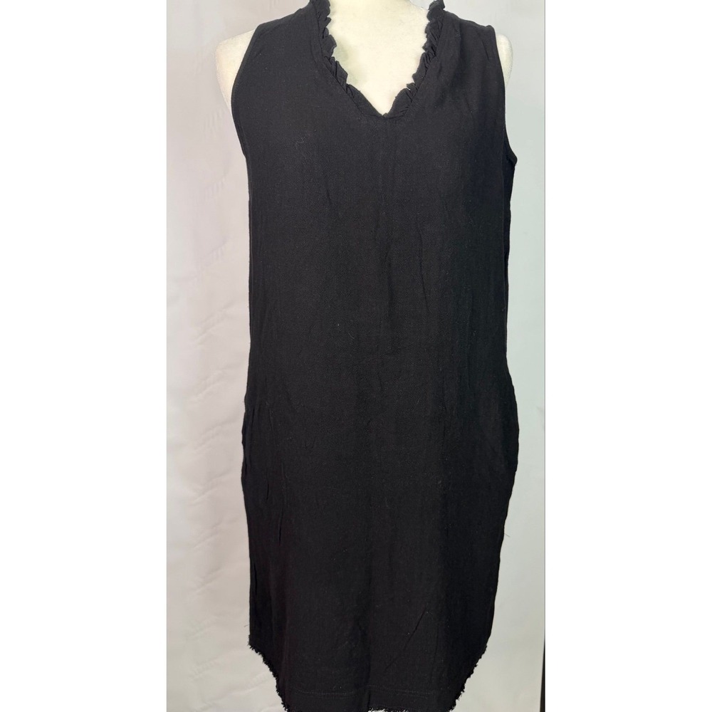 Famulily Women Cute Sleeveless Ruffled Deep V Neck Dresses Cotton Linen Dress